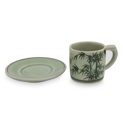 Tasse et soucoupe en céramique Cheviotdale Jade Bamboo Celadon