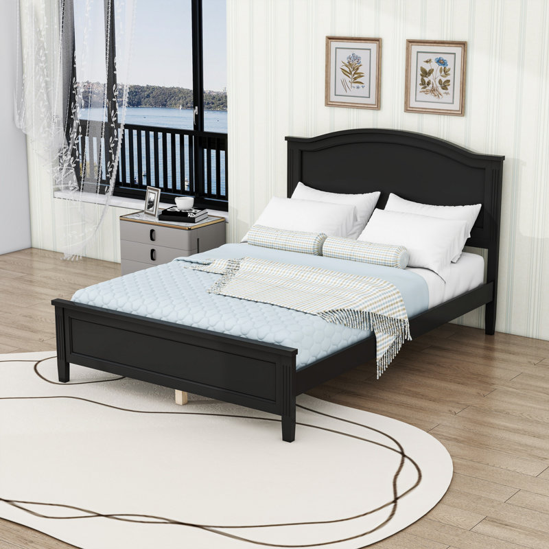 Lit plateforme en bois avec tête de lit, Noir, Lit double