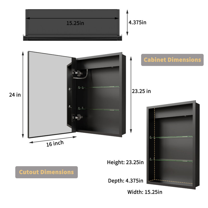 Armoire à pharmacie encastrée sans cadre à DEL avec miroir et tablettes réglables, USB, désembueur Hellmuth, Oui