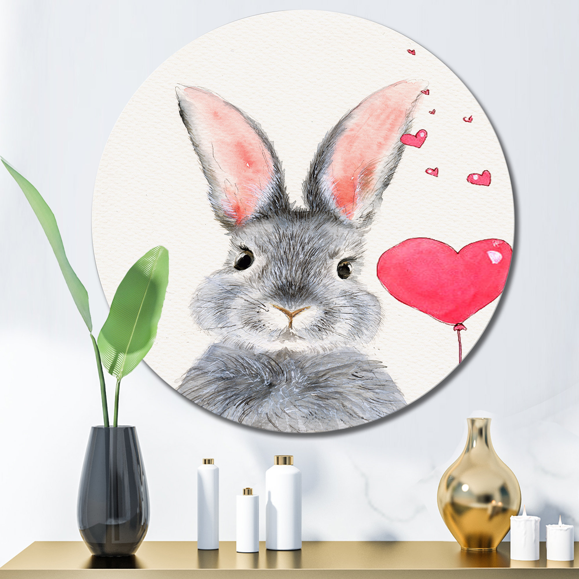 East Urban Home Cute Fluffy Grey Rabbit With Red Heart