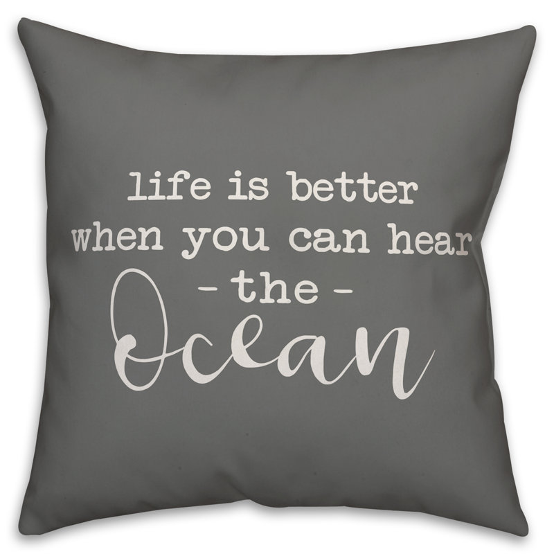 Textual Outdoor Throw Pillow, 20" H x 20" W, Gray/White