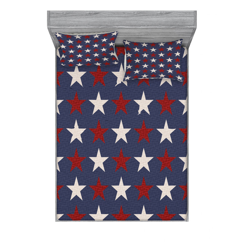 Microfiber Geometric Sheet Set, Queen Sheet Set with Fitted Sheet