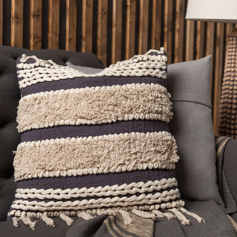 Housse et insert de coussin en coton Keiontae, 18 po x 18 po, Gris anthracite, Polyester/ bourre en polyester