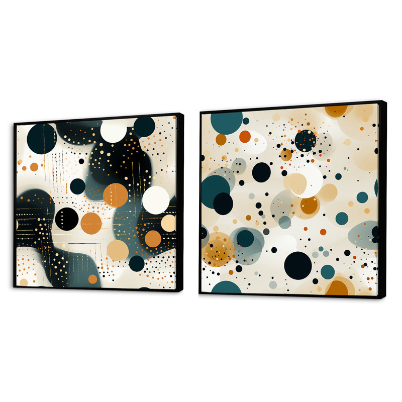 Industrial Chic Polka Dots Pattern - Abstract Shapes Square Collage Set Of 2, 16" H x 33" W, Black Floater Framed