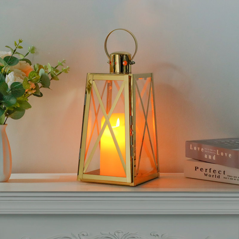 30Cm High Stainless Steel Decorative Lantern, Gold