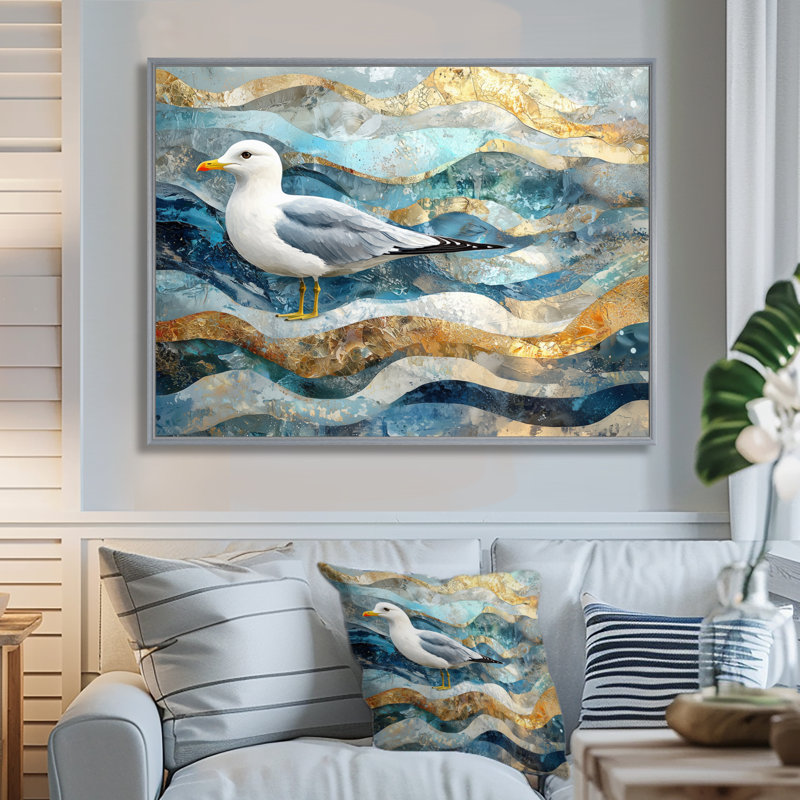 Hardison mouette côtière The Watchful Gull IV - Art mural, Argent argent, H 34 po x l 44 po, Impression encadrée flottante