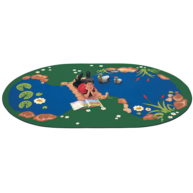 Tapis bleu / vert Playful Pond, Ovale 7 pi 6 po x 12 pi