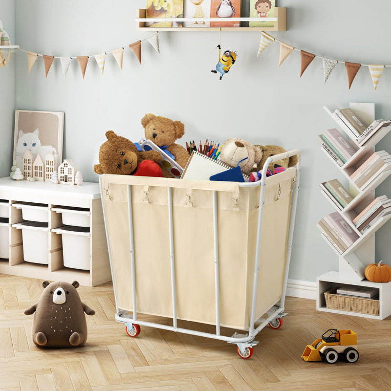 Large Rolling Laundry Hamper with Wheels, Beige