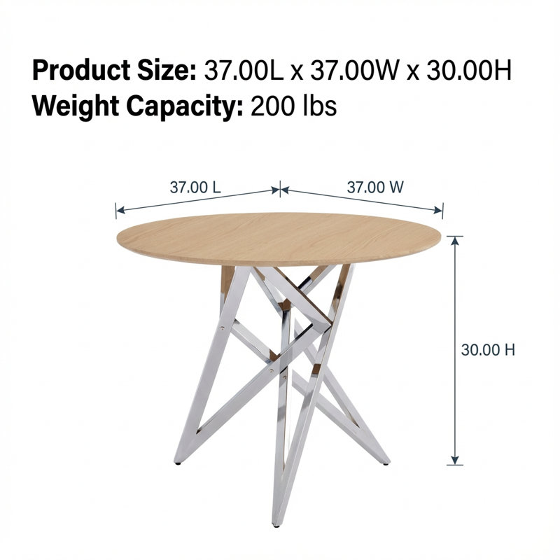 Table de salle à manger compacte avec pieds en métal, Argent coulé, Naturel