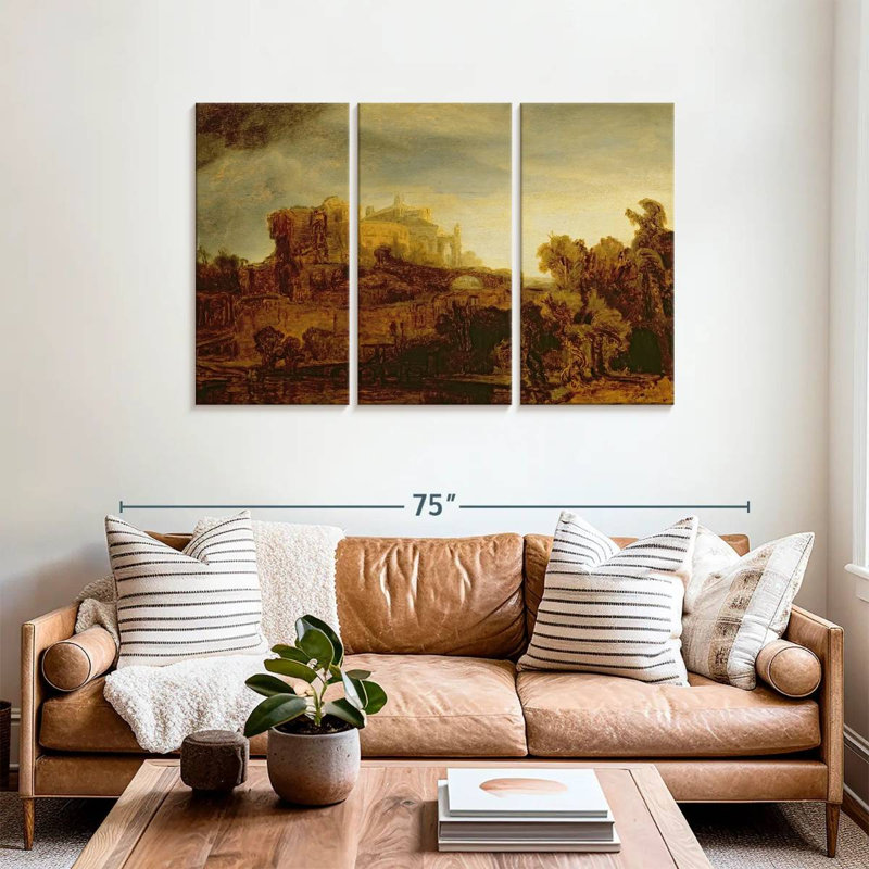 Lilie paysage avec un château, H 36 po x l 57 po