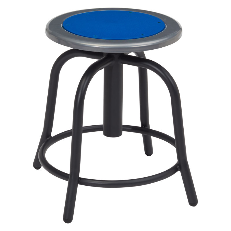 Adjustable Height Ergonomic Lab Stool with Footring and Wheels, Persian Blue, Black