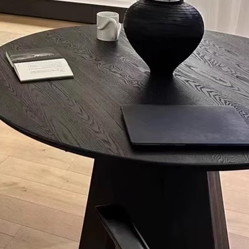 Black Solid Wood Round Dining Table, 29.52" H x 55.11" L x 55.11" W
