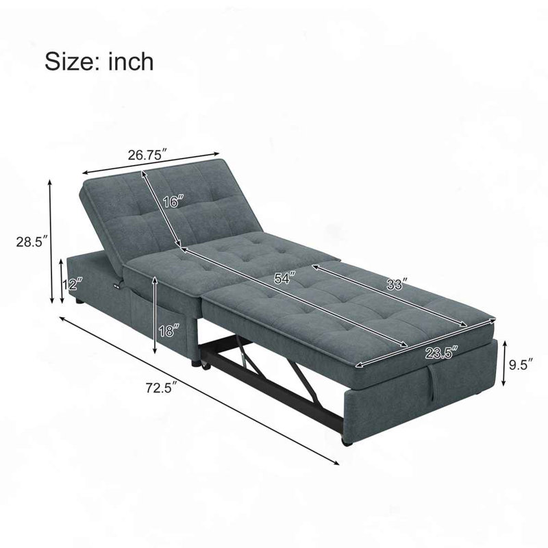 Multi-Function Folding Ottoman sofa Bed, Dark Blue Linen