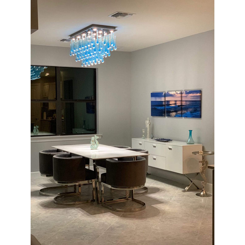 Semi Flush Mount, Blue Glass
