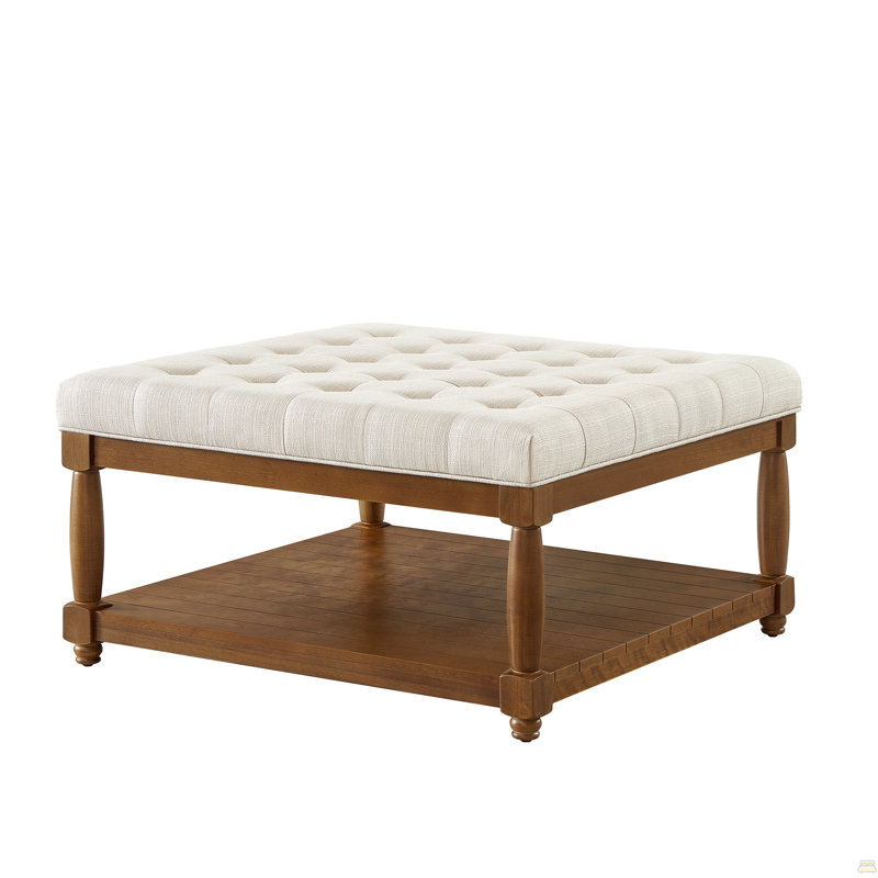 Grande table basse carrée en tissu, Brun, Ivoire ivoire