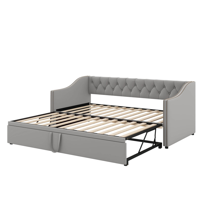 Twin Size Upholstered Daybed With Trundle, Gray