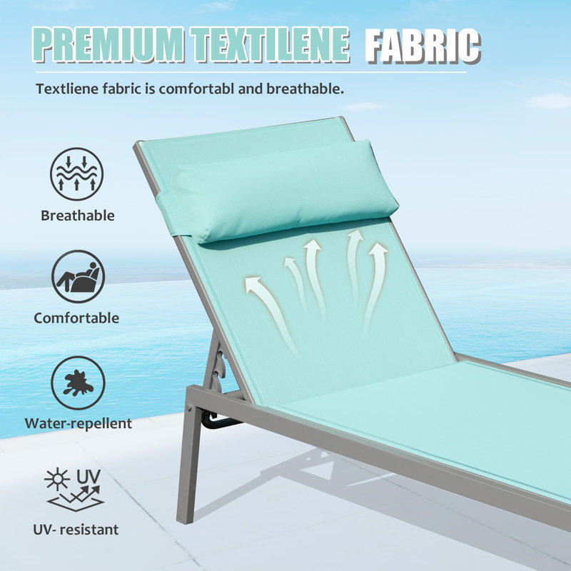 Ensemble de 3 chaises longues de patio, Bleu lac