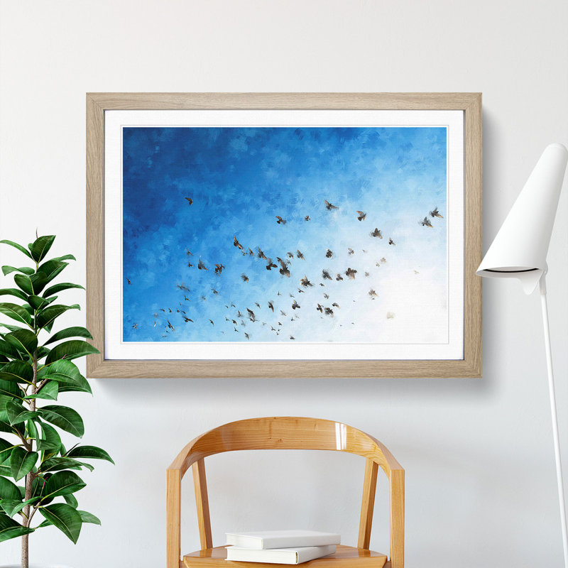 Flying Pigeons - Framed Print, Oak Framed, 48cm H x 65cm W x 2cm D
