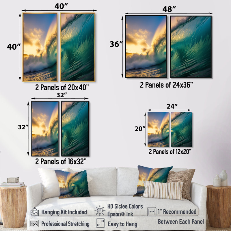 Hawaiian Waves Surf Dream II - Paysages Hawaii, art mural 2 panneaux, 40" H x 40" W, Impression encadrée flottante, Black