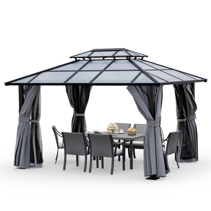 Abri de jardin pour patio en métal en aluminium mesurant l 12 pi x P 10 pi, Bleu, Noir