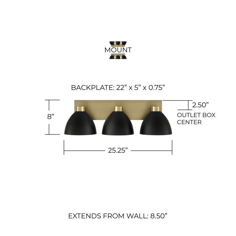 Ross 3 - Light Dimmable Vanity Light, Black