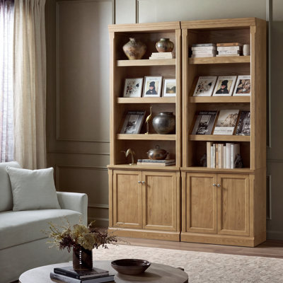 Connie Transitional 78.25"H Solid Wood Bookcase with Adjustable Open Display Shelves and Storage Cabinet