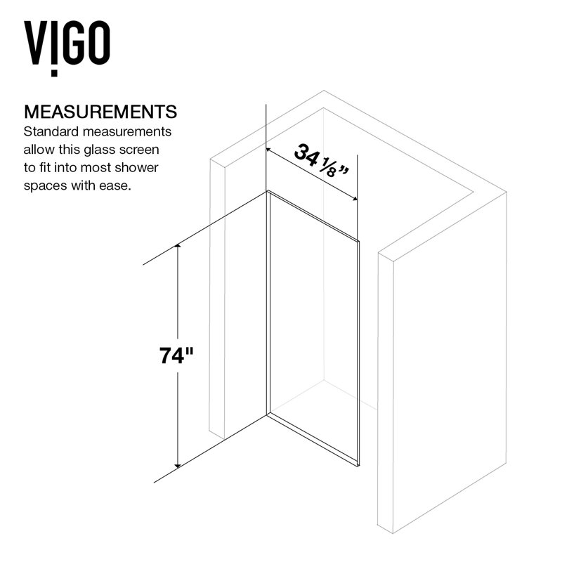 Zenith 34" W x 74" H Fixed Frameless Shower Screen with 3/8" Glass, Matte Black/Black Tint