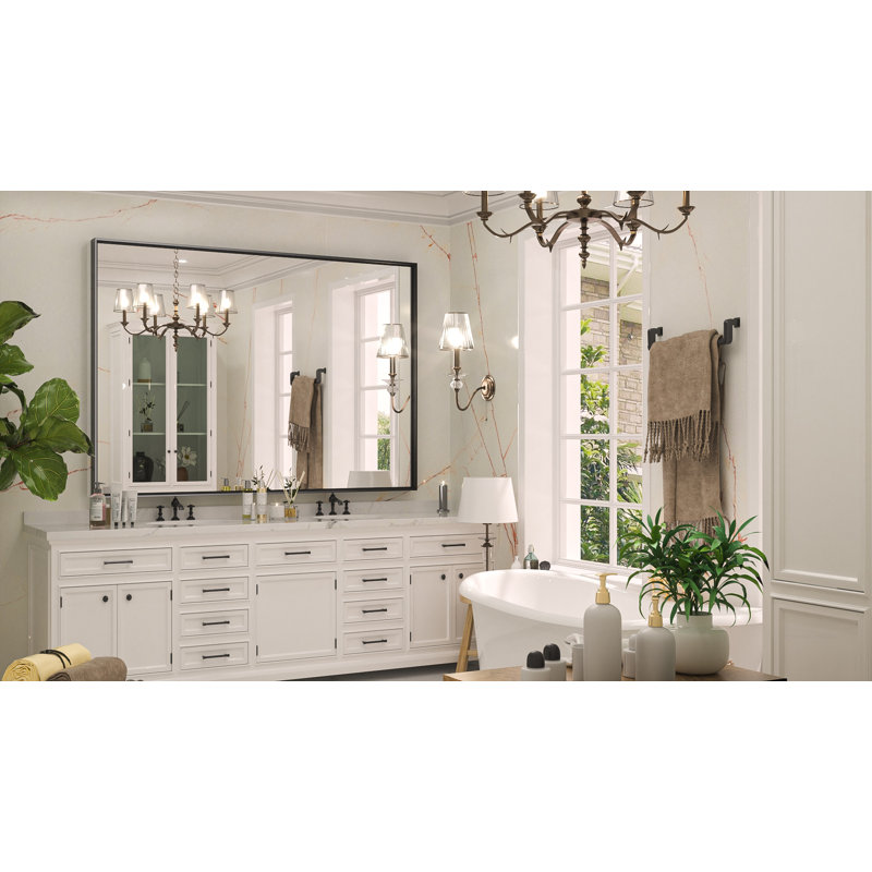 Rectangle Bathroom Vanity Mirror with Aluminum Frame and Tempered Glass, 48" x 36", Black