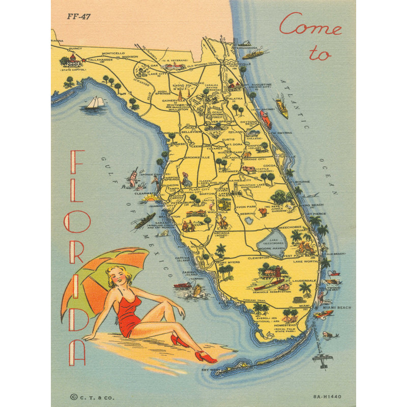 Carte postale de Floride VI - reproduction sur toile tendue, H 24 po x l 18 po