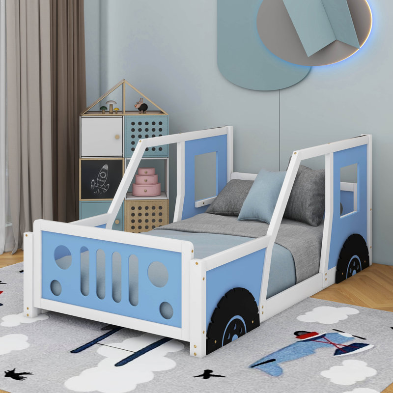 Lit plateforme simple avec roulettes Classic, Bleu