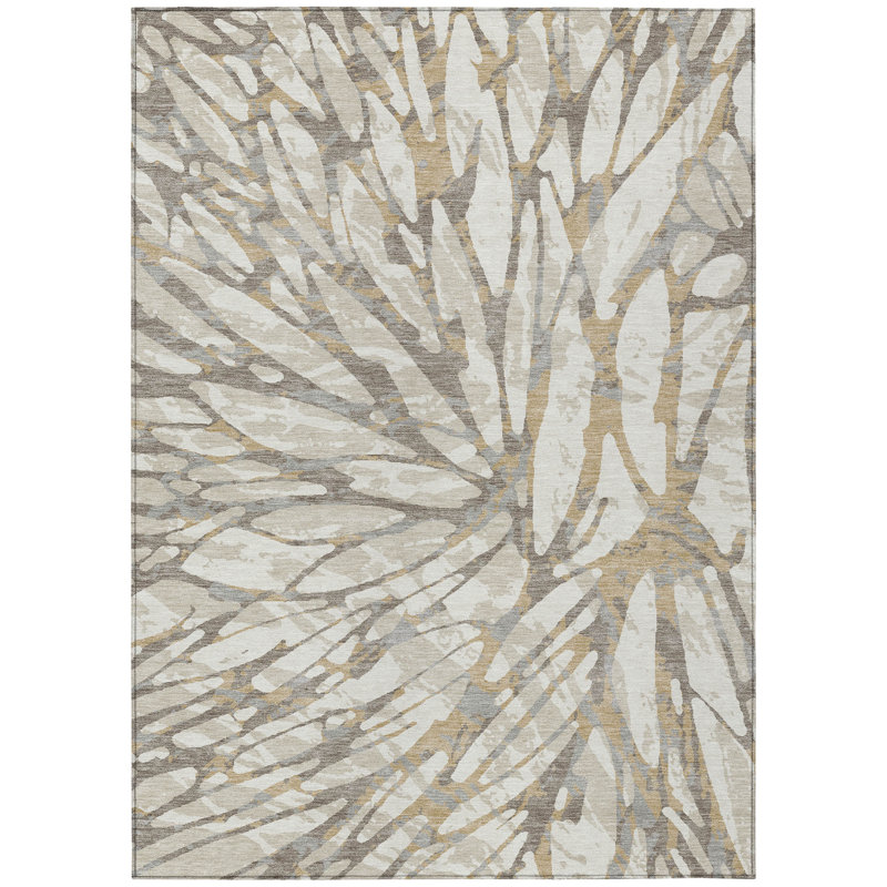 Machine Washable Indoor/Outdoor Chantille ACN2651 Abstract Rug, 8' x 10', Ivory