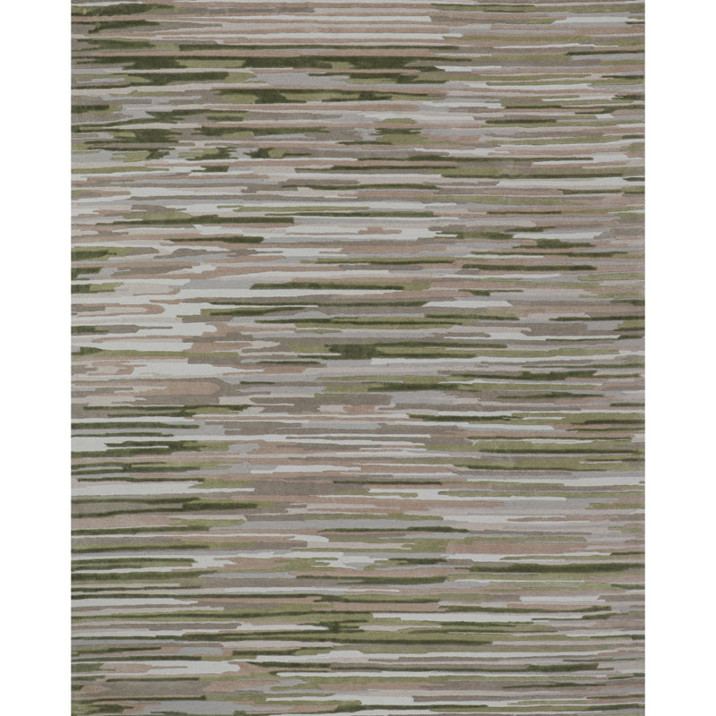 Hand-Tufted Indoor Rug Abstract Stripe Brown/Beige/Green, Rectangle 8' x 10'