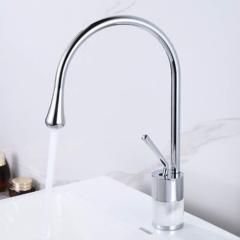 Medium Body Bathroom Basin Faucet With Marble, Silver