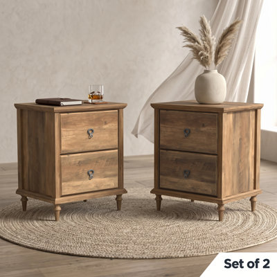 Aleana 21.5" H Solid Wood Tapered Legs 2-Drawer Nightstand (Set of 2)