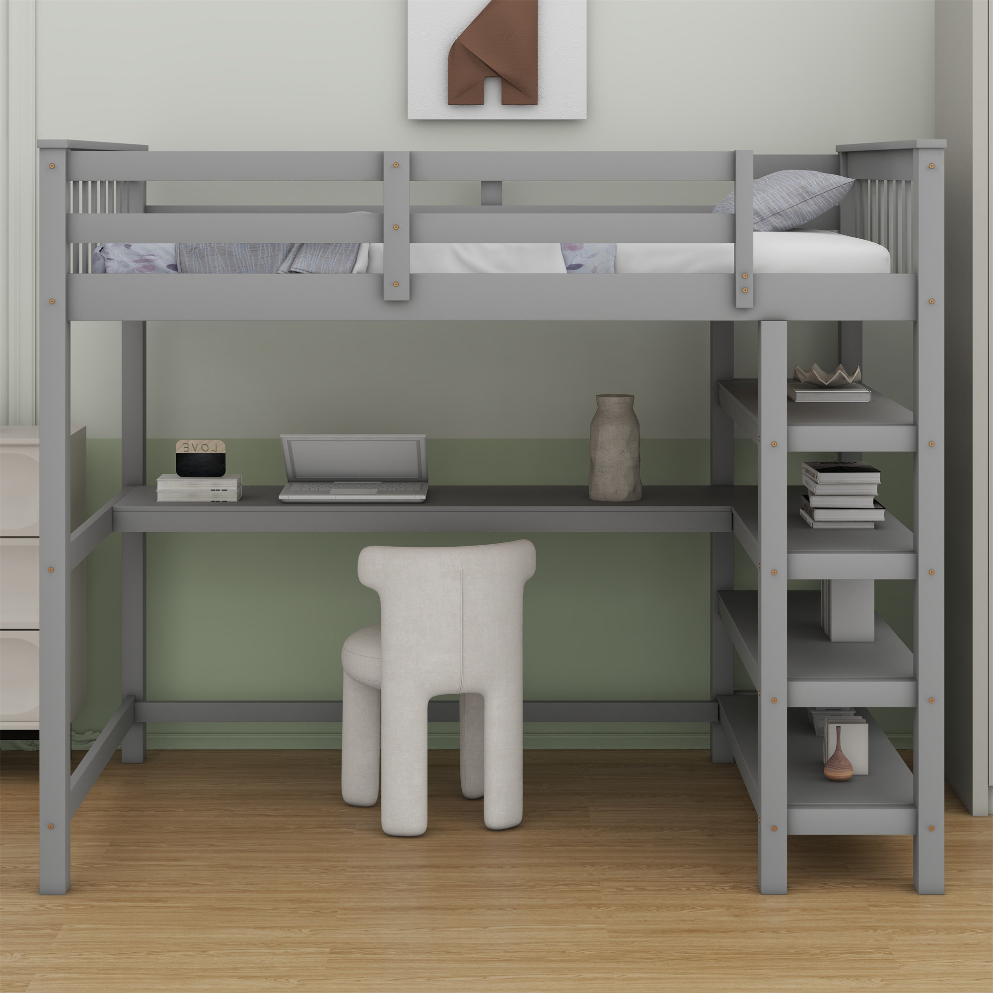 Latitude Run® Loft Bed With Storage Shelves And Under-Bed Desk | Wayfair