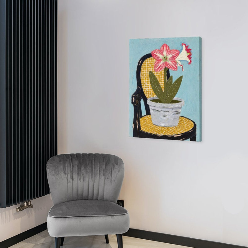 Amaryllis sur chaise, art mural encastré en bois, 20 L x 16 l