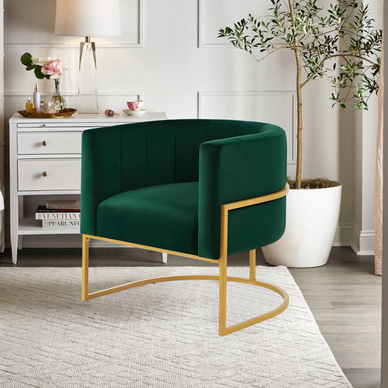 Fauteuil d'appoint rembourré Lanre, Velours vert / or