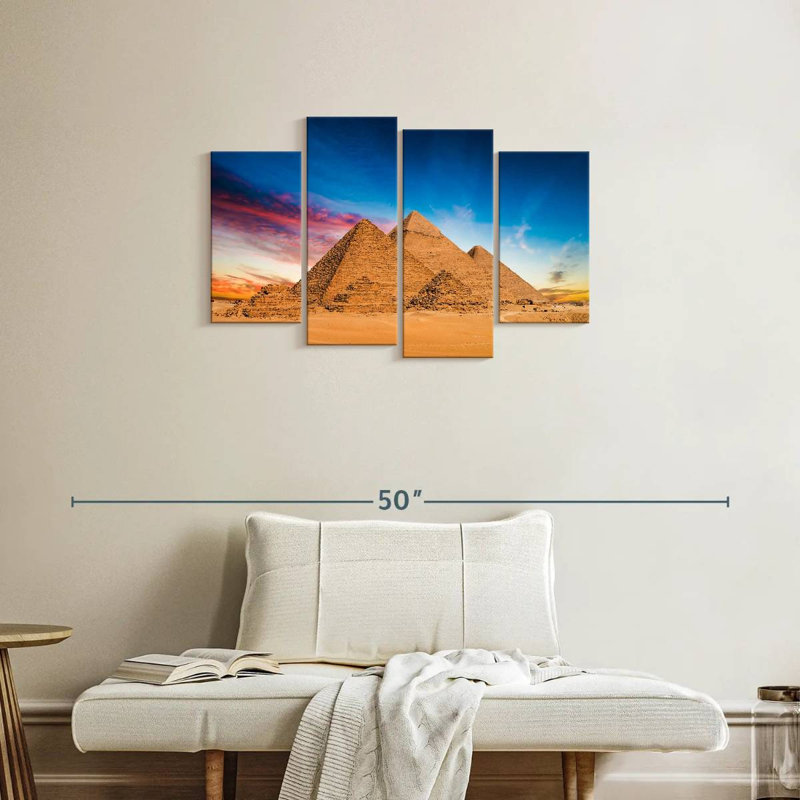 Pyramides d'Adella de Gizeh au coucher du soleil, H 22 po x l 36 po