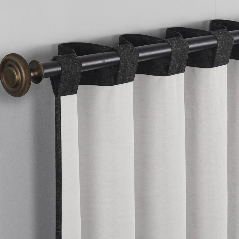 Sun Zero Treviso Linen Blend Magnetic Closure 100% Blackout Back Tab Curtain Panel, Black, 40" W x 96" L