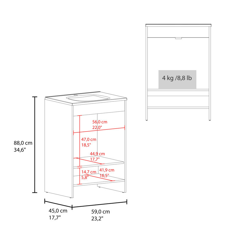 Meuble-lavabo de salle de bain blanc avec 2 portes et solution de rangement ouverte - panneau de particules de 34,6 po de hauteur, 23,2 po de largeur et 17,7 po de profondeur pour garder tout en ordre