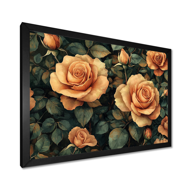 Roses, tons de terre, fleurs III - roses, art sur toile, H 30 po x l 40 po, Reproduction encadrée d'une seule photo, Noir