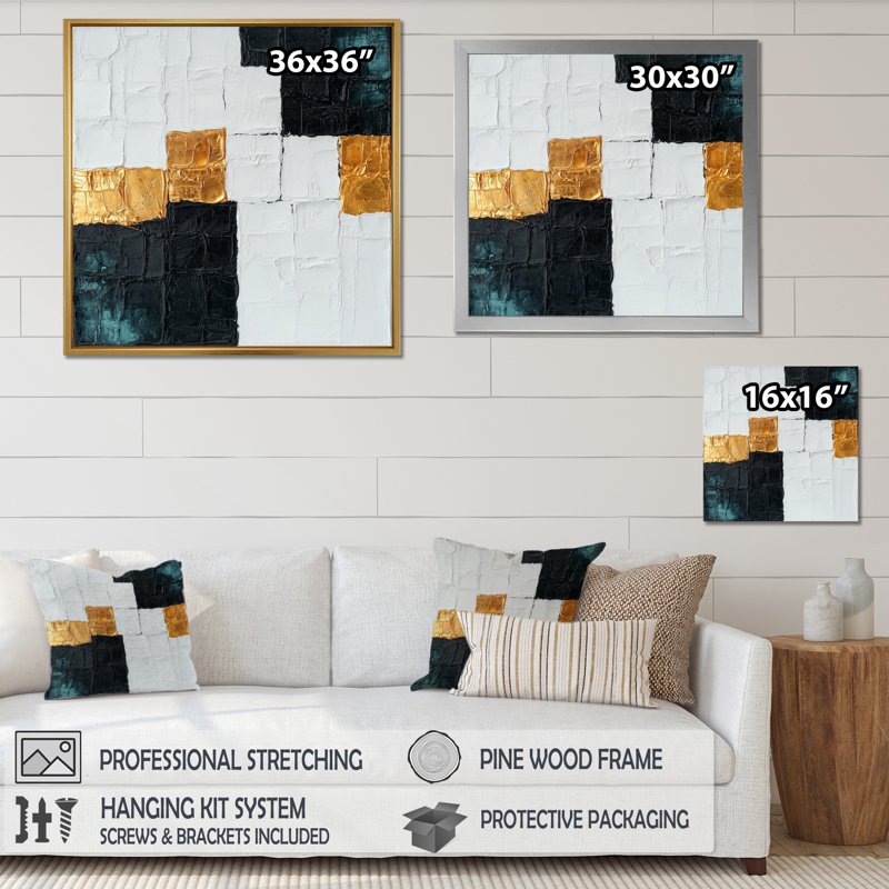 Or et blanc Labyrinth Cubism Veil I - Décoration murale cubisme abstrait, H 16 po x l 16 po, Argent argent