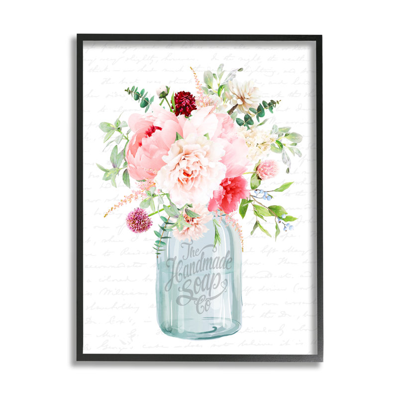 Bouquet de fleurs rose vif, Giclée encadrée noir minuit, H 14 po x l 11 po x P 1,5 po
