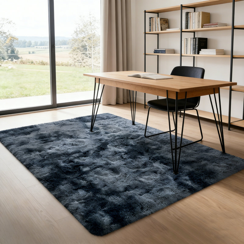 6x9 ft Shag Area Rugs for Living Room, Soft Fluffy Rugs for Bedroom, Nursery, Kids Room Home Decor, Tie-Dyed Blue Grey