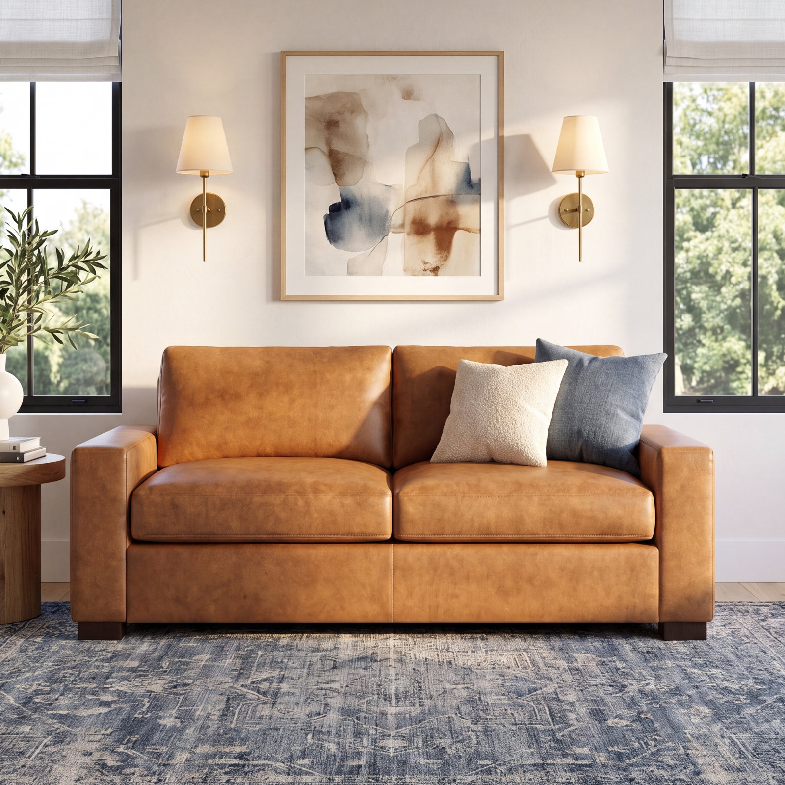 Jonie 91'' Sofa, Bistro Saddle Genuine Leather