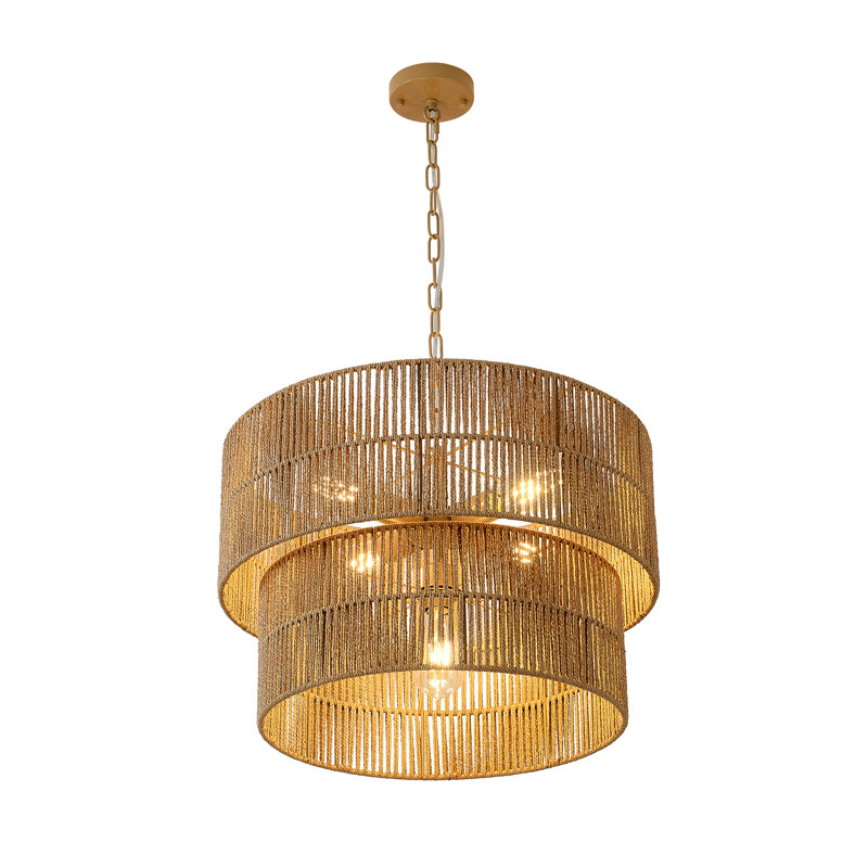 5-light Hand-Woven Rattan Drum Chandelier