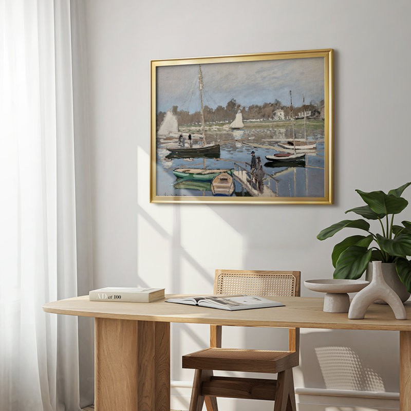 Bateaux au mouillage, Argenteuil-Claude Monet - Toile tendue avec châssis, 1874, 22,5 x 30,5, Toile avec cadre, Doré