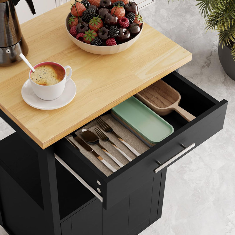 Mindert Manufactured Wood Kitchen Cart, Black