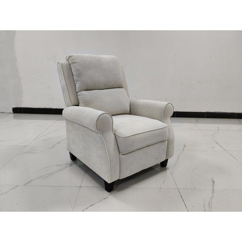 34.6’’ Push Back Recliner Chair With Adjustable Backrest & Footrest, Cream Chenille