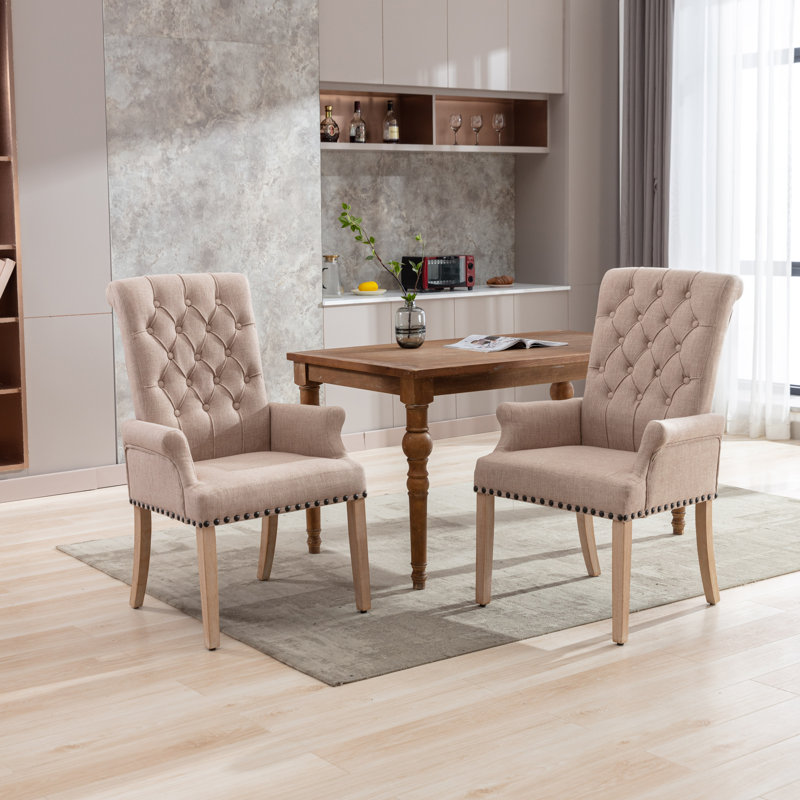 20.5'' H Tufted Linen Upholstered Armchair, Ivory Brown